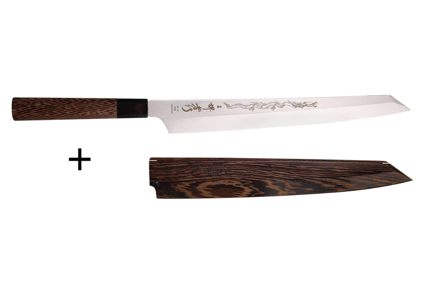 Yanagiba veitsi kiritsuke 30cm japonais artisanal Sakai Takayuki Honyaki Shoryu VG10