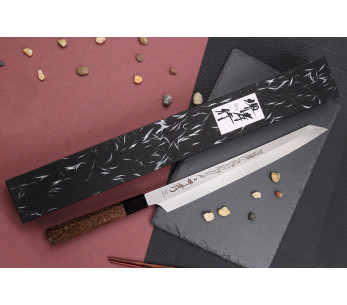 Faca yanagiba kiritsuke 30cm japonês artesanal Sakai Takayuki Honyaki Shoryu VG10 2