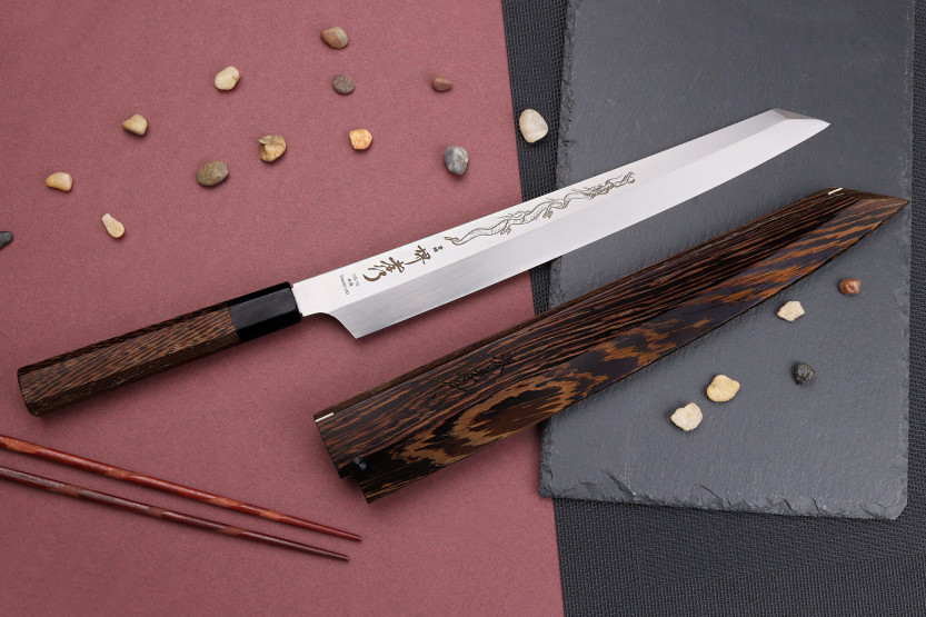 Yanagiba veitsi kiritsuke 30cm japonais artisanal Sakai Takayuki Honyaki Shoryu VG10