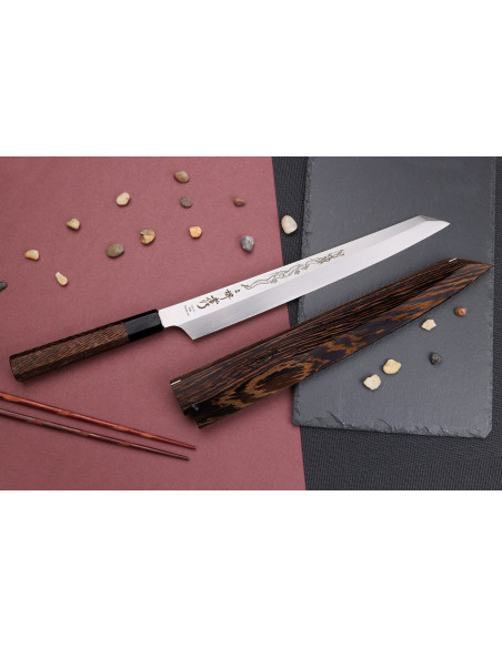 Faca yanagiba kiritsuke 30cm japonês artesanal Sakai Takayuki Honyaki Shoryu VG10