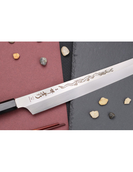 Yanagiba mes kiritsuke 30cm japonais artisanaal Sakai Takayuki Honyaki Shoryu VG10