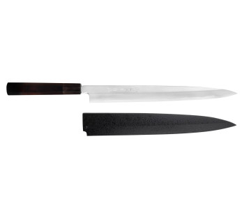 Sakai Takayuki Byakko 30cm Cuchillo yanagiba japonés hecho a mano Cuchillo yanagiba mango de ébano + funda