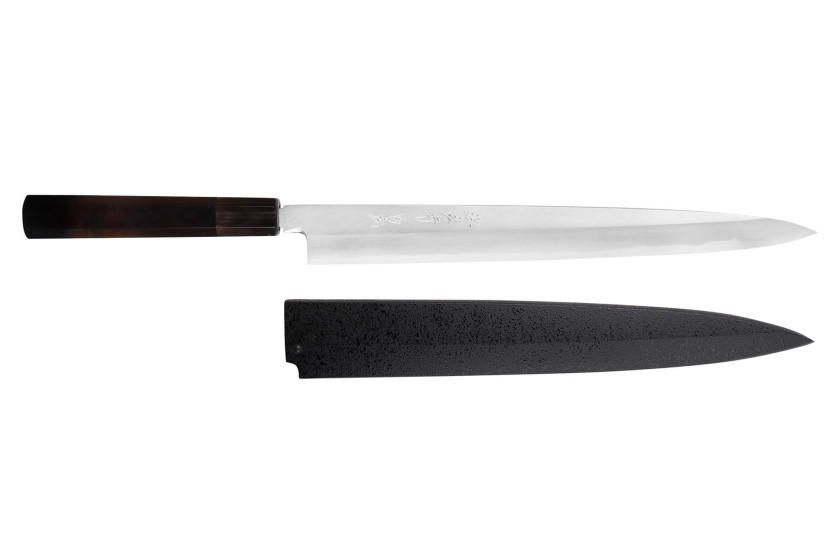 Sakai Takayuki Byakko 30 cm håndlaget japansk Yanagiba-kniv i ibenholt + slire
