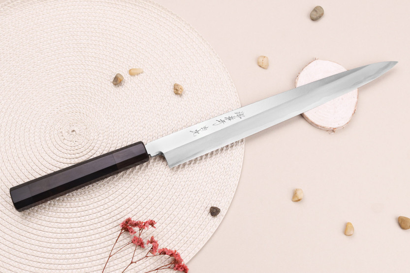 Sakai Takayuki Byakko 30 cm håndlavet japansk yanagibakniv ibenholtskaft + skede