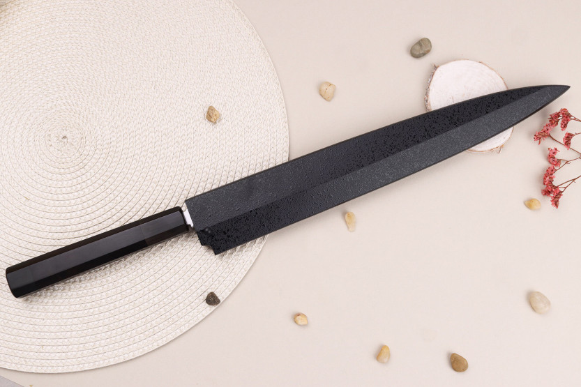 Sakai Takayuki Byakko 30cm Cuchillo yanagiba japonés hecho a mano Cuchillo yanagiba mango de ébano + funda