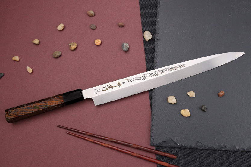 Coltello yanagiba 30cm japonais artisanal Sakai Takayuki Honyaki Shoryu VG10