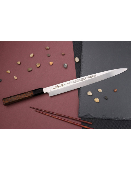 Coltello yanagiba 30cm japonais artisanal Sakai Takayuki Honyaki Shoryu VG10