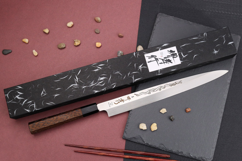 Yanagiba-kniv 30 cm japonais artisanal Sakai Takayuki Honyaki Shoryu VG10