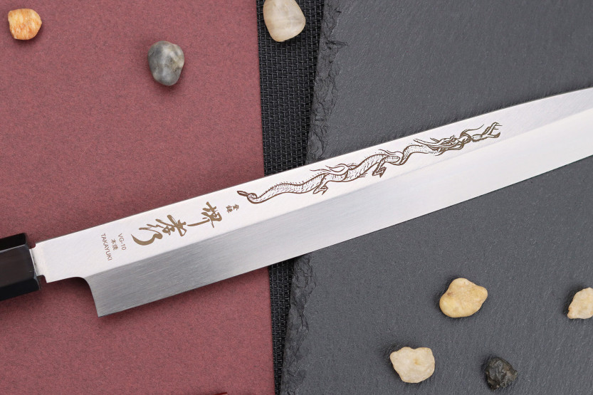 Yanagiba veitsi 27cm japonais artisanal Sakai Takayuki Honyaki Shoryu VG10