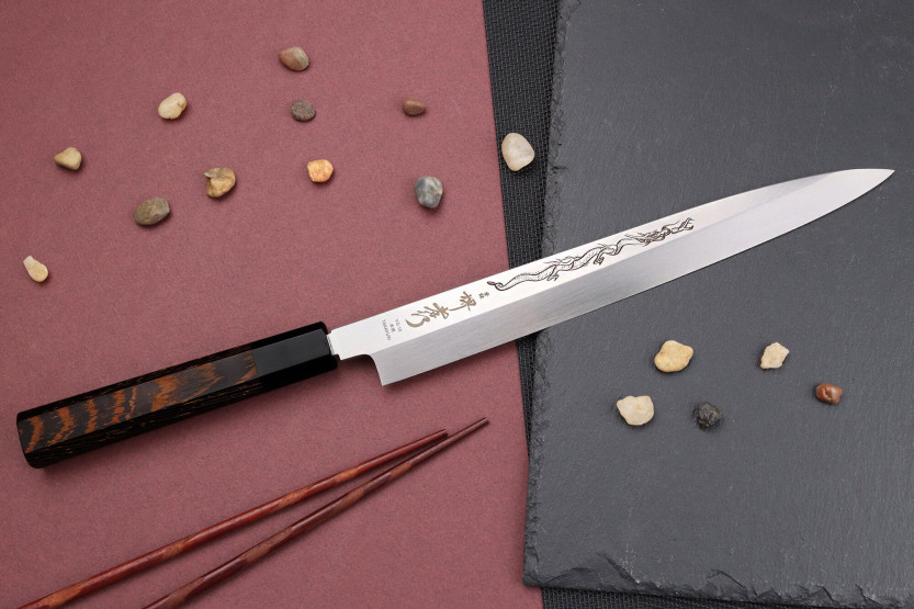 Yanagiba veitsi 27cm japonais artisanal Sakai Takayuki Honyaki Shoryu VG10