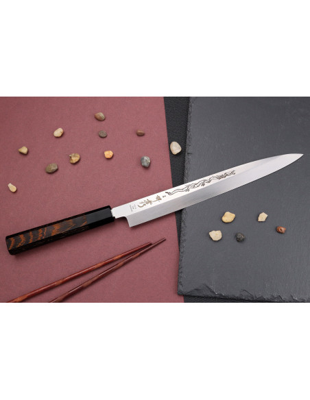 Faca yanagiba 27cm japonesa artesanal Sakai Takayuki Honyaki Shoryu VG10