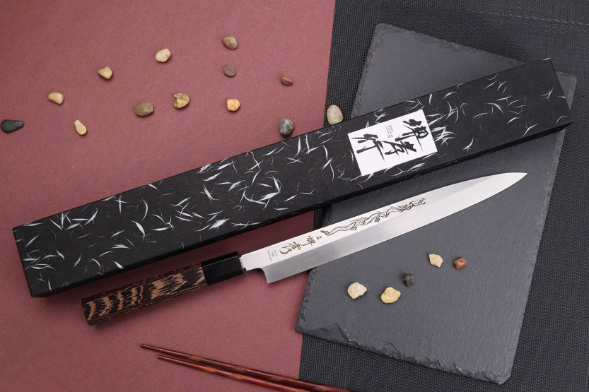 Faca yanagiba 27cm japonesa artesanal Sakai Takayuki Honyaki Shoryu VG10