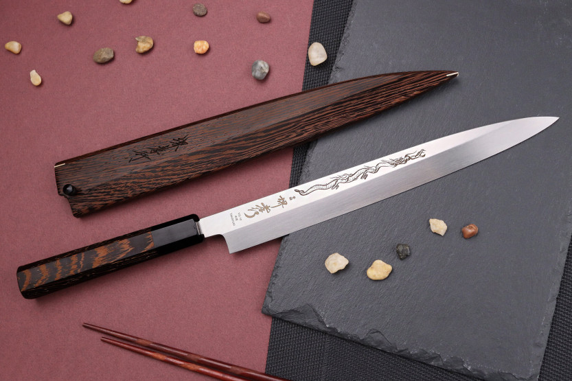 Cuchillo yanagiba 27cm japonais artisanal Sakai Takayuki Honyaki Shoryu VG10