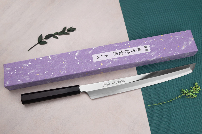 Couteau sakimaru yanagiba 30cm japonais artisanal Sakai Takayuki Genbu