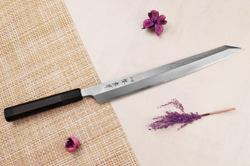 Yanagiba veitsi kiritsuke 30cm japonais artisanal Sakai Takayuki Seiryu damas
