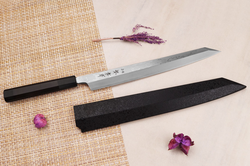 Yanagiba veitsi kiritsuke 30cm japonais artisanal Sakai Takayuki Seiryu damas