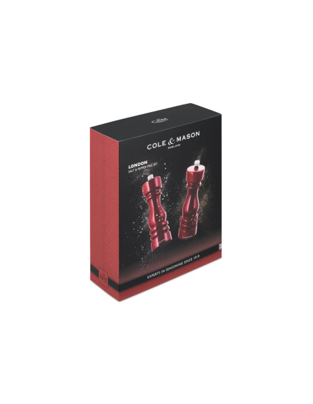 Cole & Mason London red gloss salt and pepper mill set 18cm
