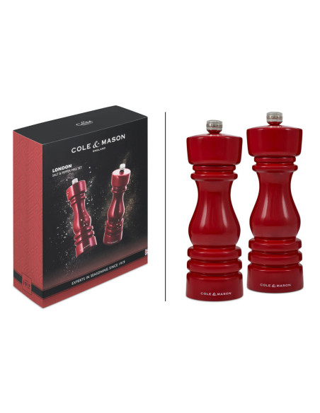 Cole & Mason London rødglans salt- og peberkværnsæt 18 cm