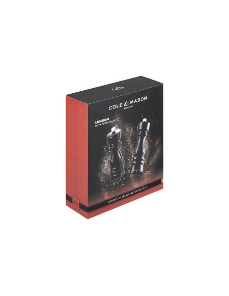 Cole & Mason London black gloss salt and pepper mill set 18cm