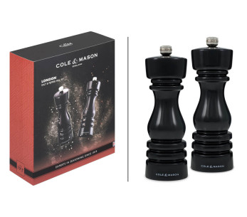 Cole & Mason London musta kiiltävä suola- ja pippurimyllysarja 18cm