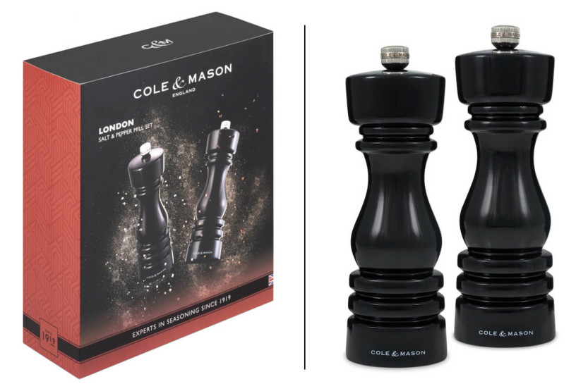 Cole & Mason London musta kiiltävä suola- ja pippurimyllysarja 18cm