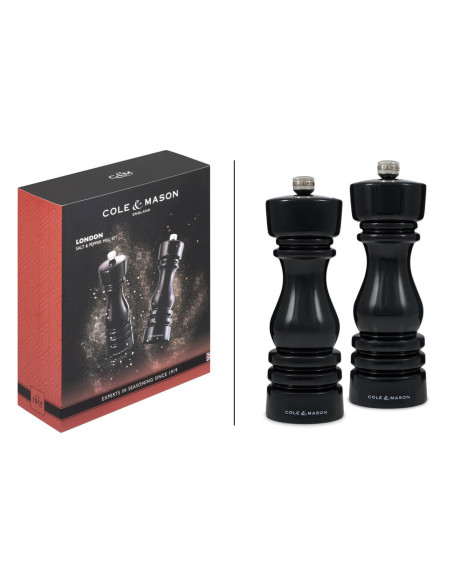Cole & Mason London black gloss salt and pepper mill set 18cm