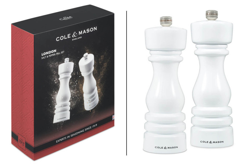 Cole & Mason London juego de molinillo de sal y pimienta blanco brillo 18cm