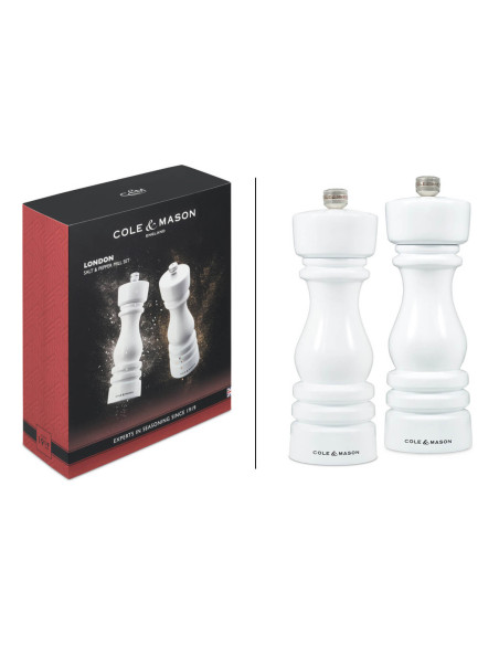 Cole & Mason London hvitglanset salt- og pepperkvernsett 18 cm