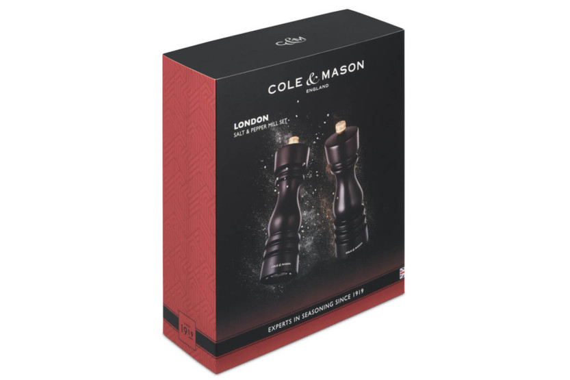 Cole & Mason London juego de molinillo de sal y pimienta de chocolate 18cm