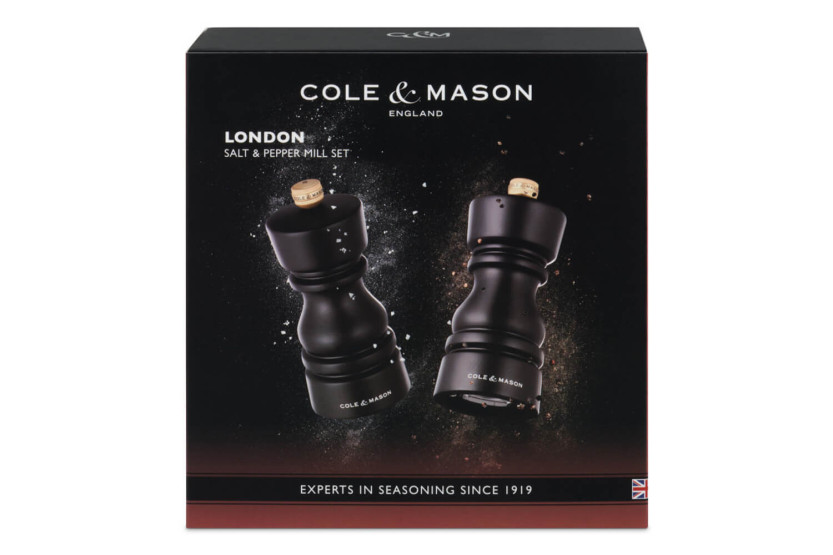 Cole & Mason London juego de molinillo de sal y pimienta de chocolate 13cm