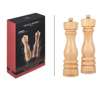 Cole & Mason London set di macina sale e pepe in legno di faggio 22 cm