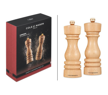 Cole & Mason Lontoon pyökkipuinen suola- ja pippurimyllysarja 18cm