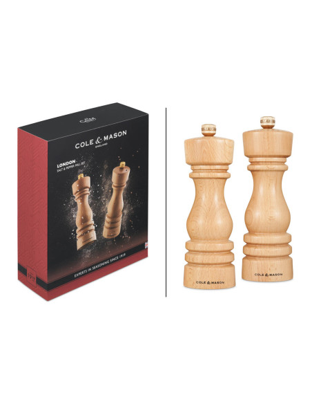 Cole & Mason London salt- og peberkværnsæt i bøgetræ, 18 cm