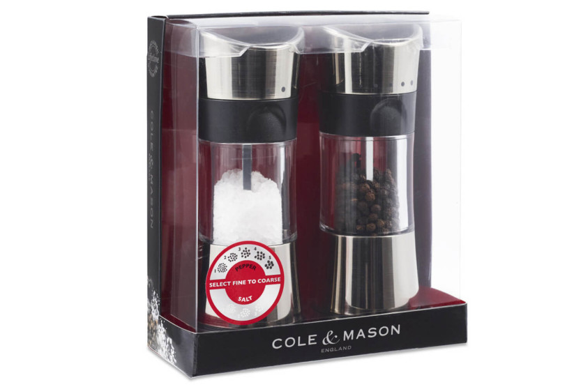 Cole & Mason Horsham akryyli- ja ruostumattomasta teräksestä valmistettu suola- ja pippurimyllysarja 15,4cm