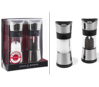 Cole & Mason Horsham akryyli- ja ruostumattomasta teräksestä valmistettu suola- ja pippurimyllysarja 15,4cm