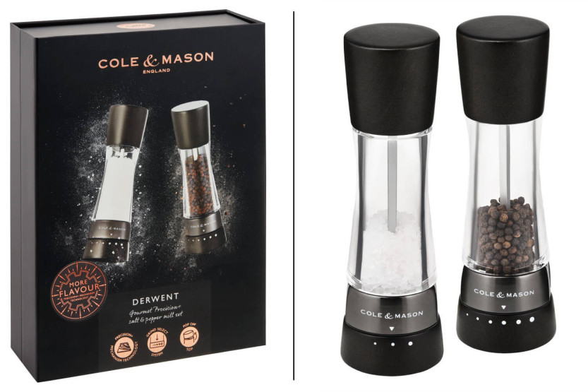 Cole & Mason Derwent salt- og peberkværnsæt i sort bøg, 19 cm