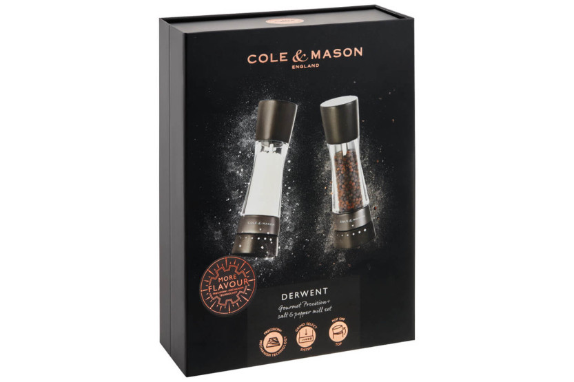 Conjunto de moinho de sal e pimenta Cole & Mason Derwent em faia preta de 19 cm