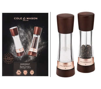 Cole & Mason Derwent kastanje goud roos zout en peper molen 19cm