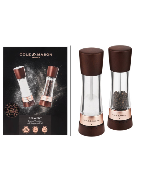 Cole & Mason Derwent salt- og pepperkvernsett i kastanjegull med rose 19 cm