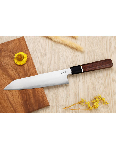 Faca de chef japonesa kiritsuke Sukenari SG2 San Maï de 21 cm, feita à mão, com cabo em pau-rosa