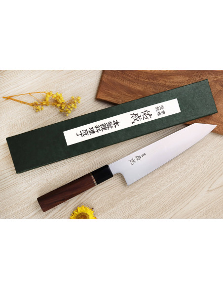 Faca de chef japonesa kiritsuke Sukenari SG2 San Maï de 21 cm, feita à mão, com cabo em pau-rosa