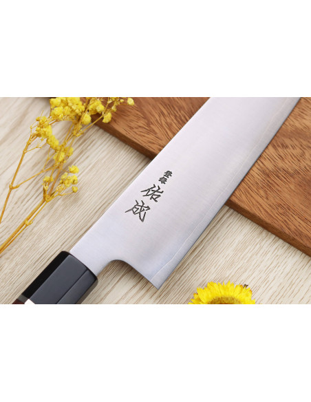 Faca de chef japonesa kiritsuke Sukenari SG2 San Maï de 21 cm, feita à mão, com cabo em pau-rosa