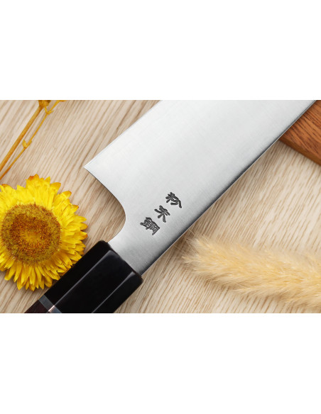 Cuchillo de cocinero japonés Sukenari SG2 San Maï de 21 cm hecho a mano con mango de palisandro