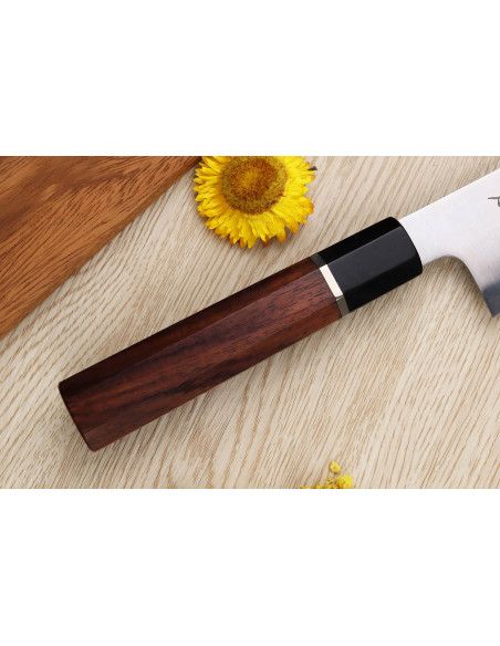 Cuchillo de cocinero japonés Sukenari SG2 San Maï de 21 cm hecho a mano con mango de palisandro