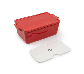 Zuppiera in ceramica rossa Peugeot con pressa