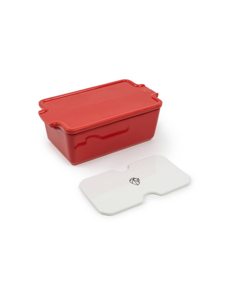 Peugeot red ceramic tureen with press