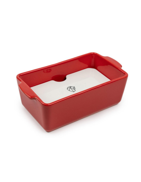 Sopera de cerámica roja Peugeot con prensa