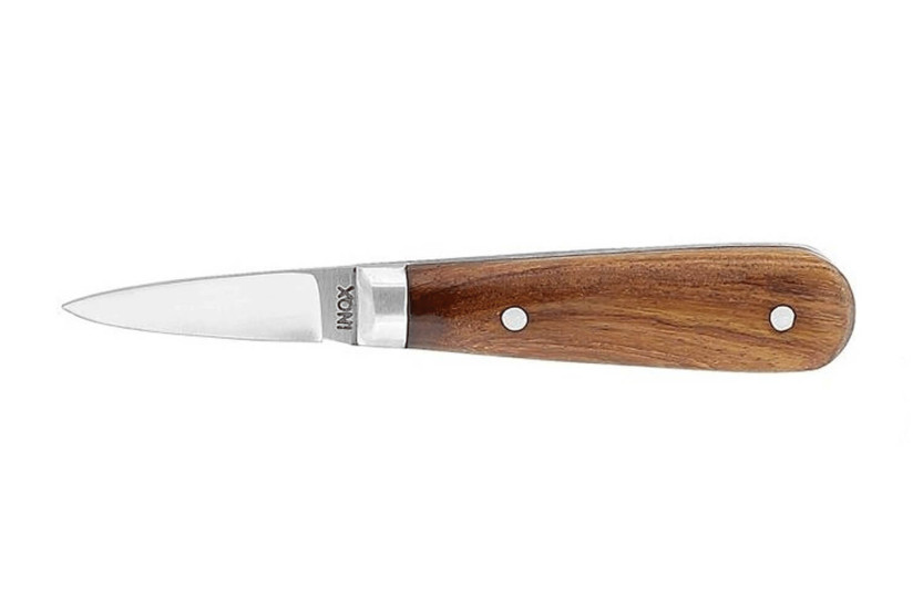 Coltello per ostriche con lama in acciaio inossidabile e manico in legno rivettato
