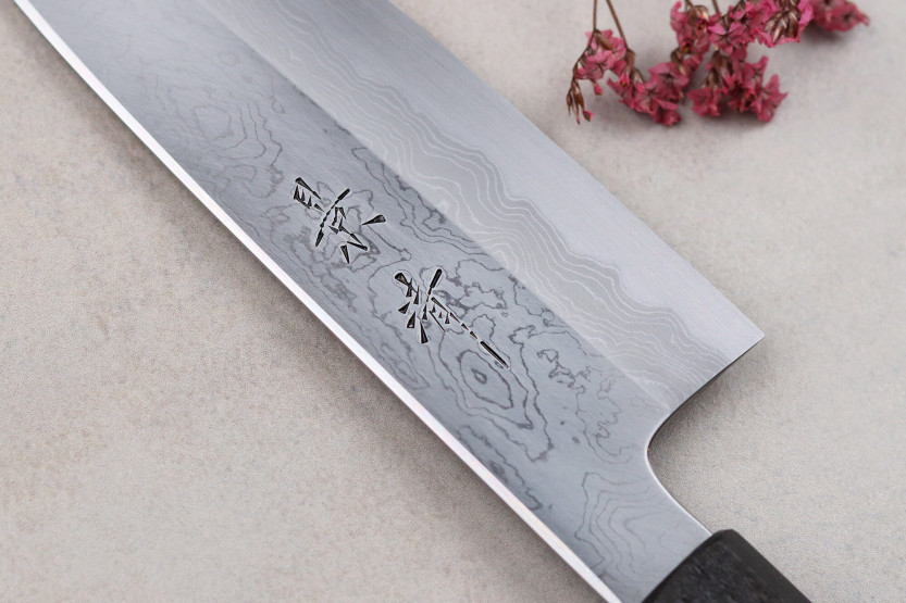 Kagekiyo Damascus Yoshikazu Tanaka 18cm handgjord japansk santokukniv