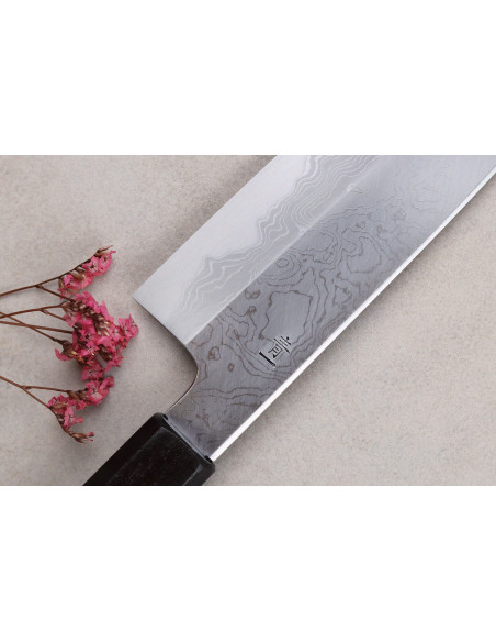 coltello santoku giapponese fatto a mano Kagekiyo Damascus Yoshikazu Tanaka 18cm